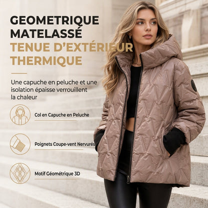Manteau d'automne-hiver en coton à capuche, coupe ample, patchwork, manches longues pour femmes