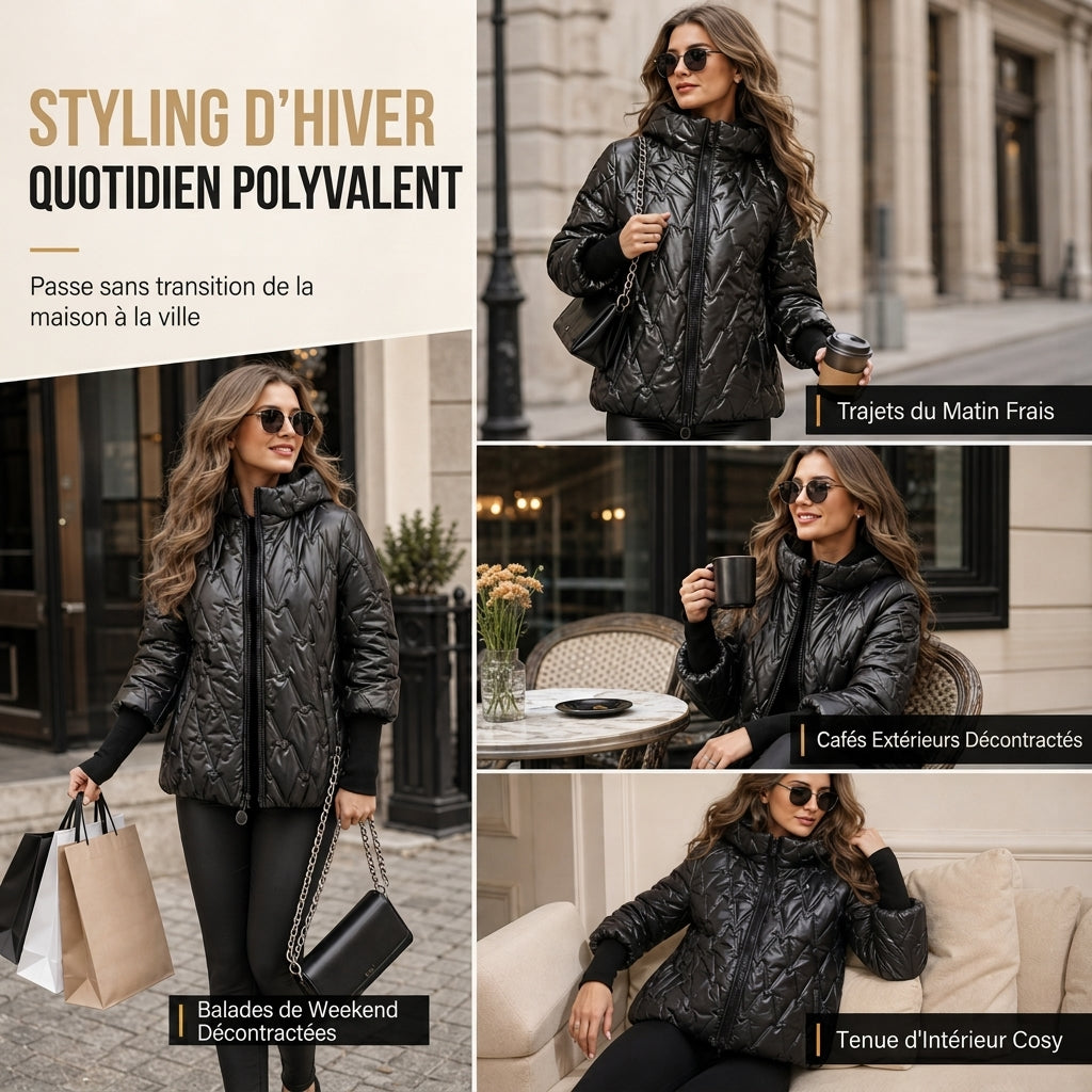 Manteau d'automne-hiver en coton à capuche, coupe ample, patchwork, manches longues pour femmes