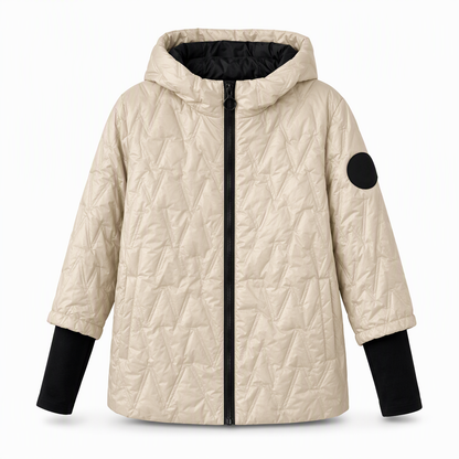 Manteau d'automne-hiver en coton à capuche, coupe ample, patchwork, manches longues pour femmes