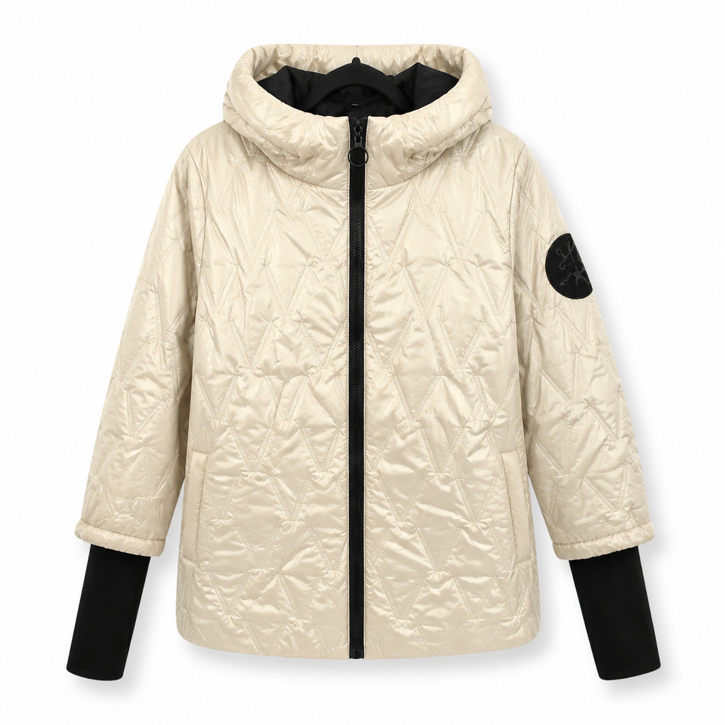 Manteau d'automne-hiver en coton à capuche, coupe ample, patchwork, manches longues pour femmes