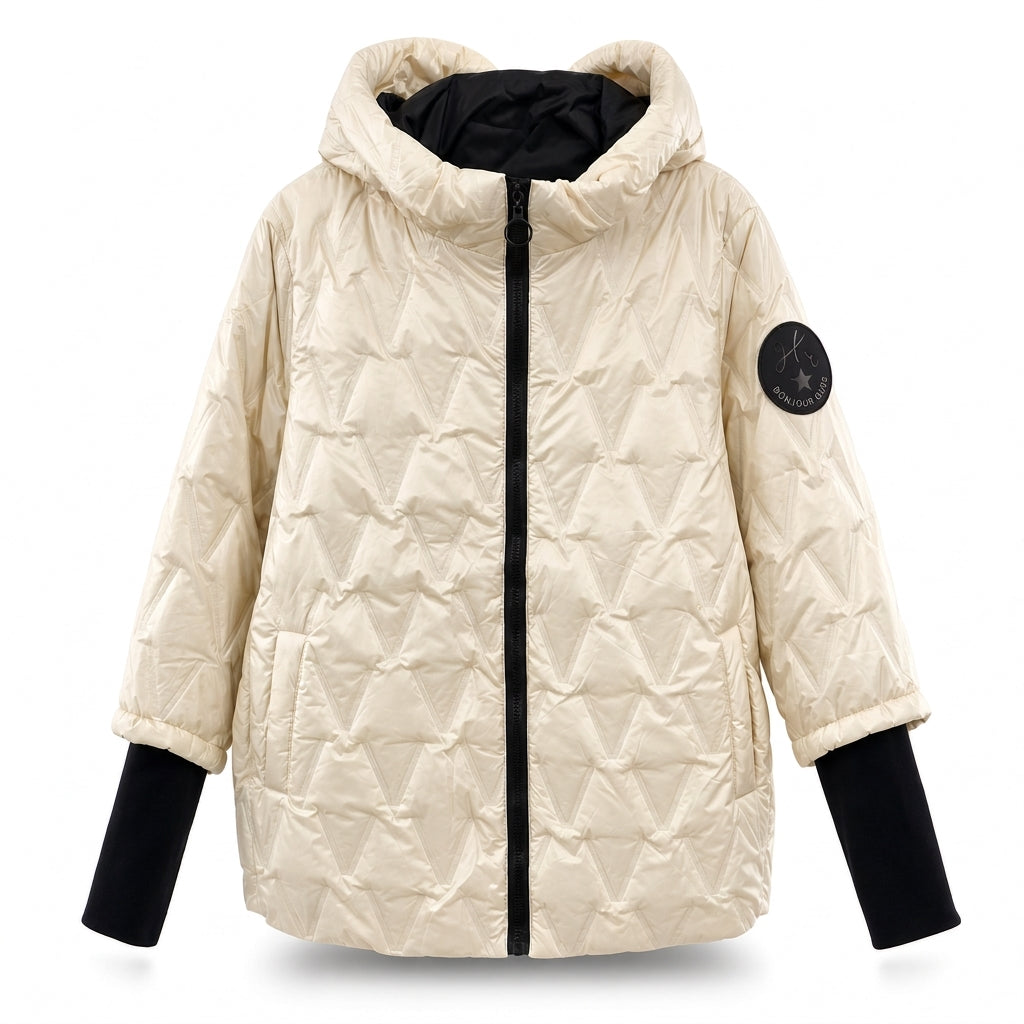 Manteau d'automne-hiver en coton à capuche, coupe ample, patchwork, manches longues pour femmes