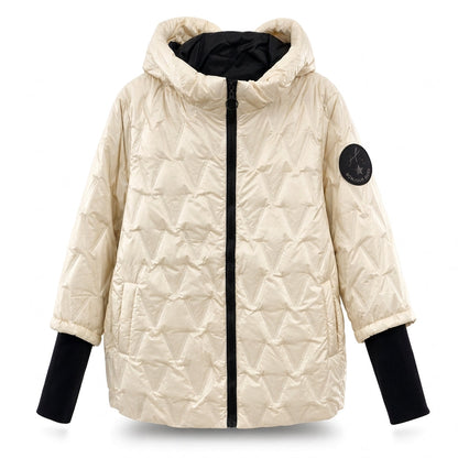 Manteau d'automne-hiver en coton à capuche, coupe ample, patchwork, manches longues pour femmes