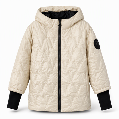 Manteau d'automne-hiver en coton à capuche, coupe ample, patchwork, manches longues pour femmes