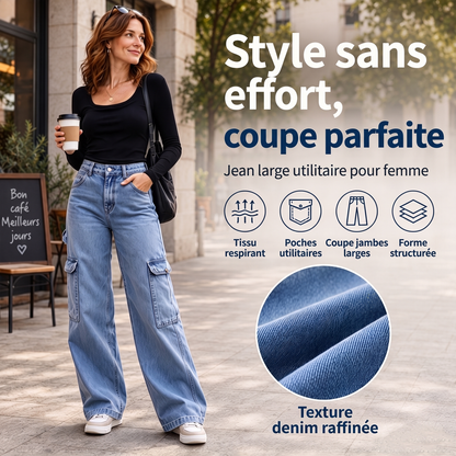 Pantalon cargo en denim stretch taille haute pour femme