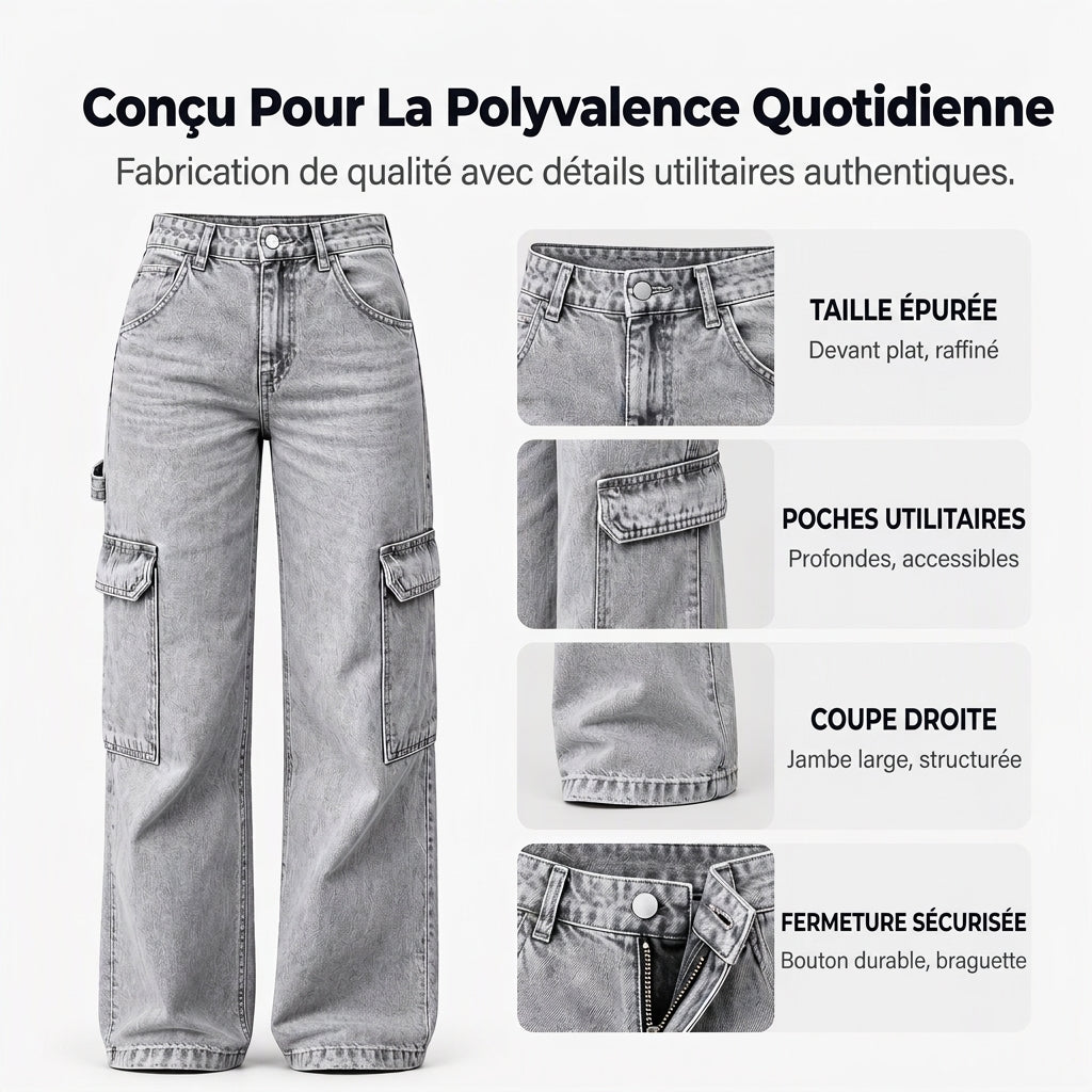 Pantalon cargo en denim stretch taille haute pour femme