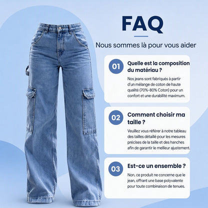 Pantalon cargo en denim stretch taille haute pour femme