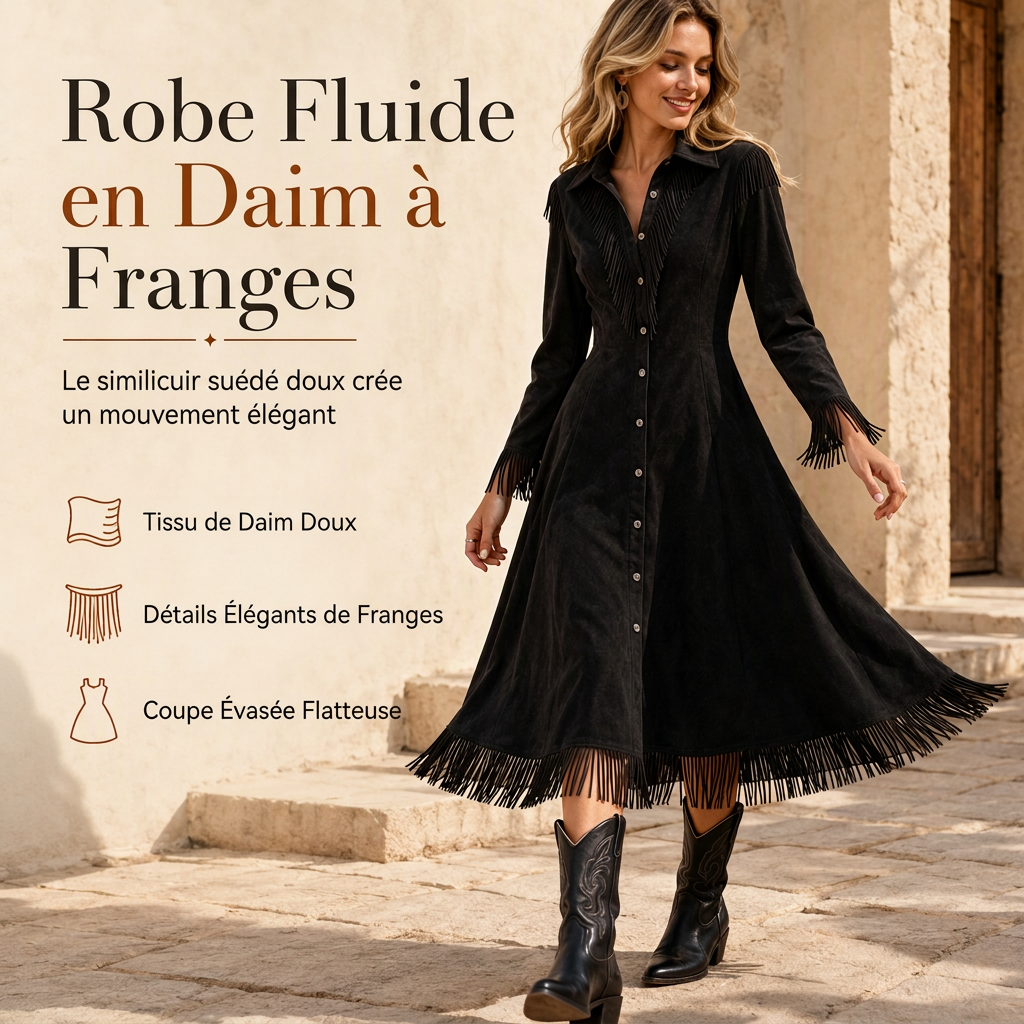 Robe à franges vintage à manches longues pour femmes