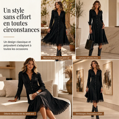 Robe à franges vintage à manches longues pour femmes