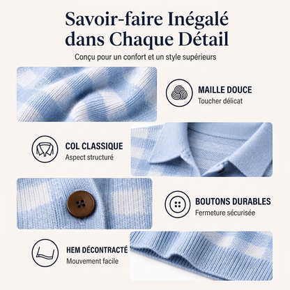 Pull en maille à carreaux et boutonnage pour femme