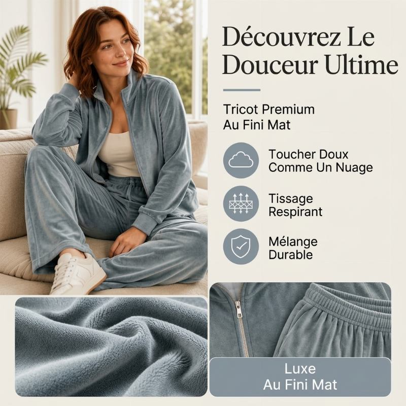 Ensemble blouson zippé et pantalon en similicuir daim pour femme