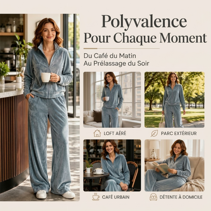 Ensemble blouson zippé et pantalon en similicuir daim pour femme
