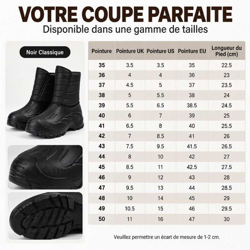 Bottes de neige imperméables unisexes à doublure pelucheuse