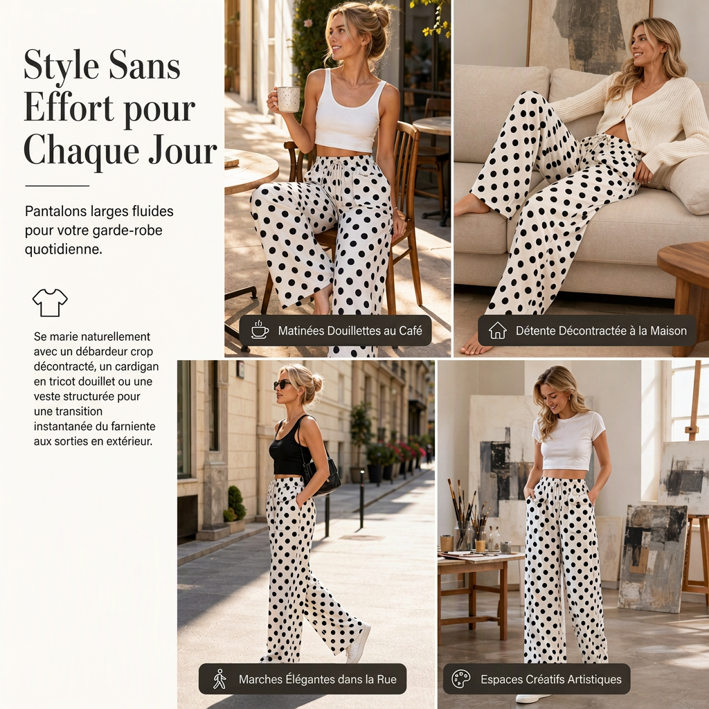 Pantalon large à pois décontracté pour femme