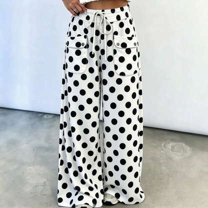 Pantalon large à pois décontracté pour femme