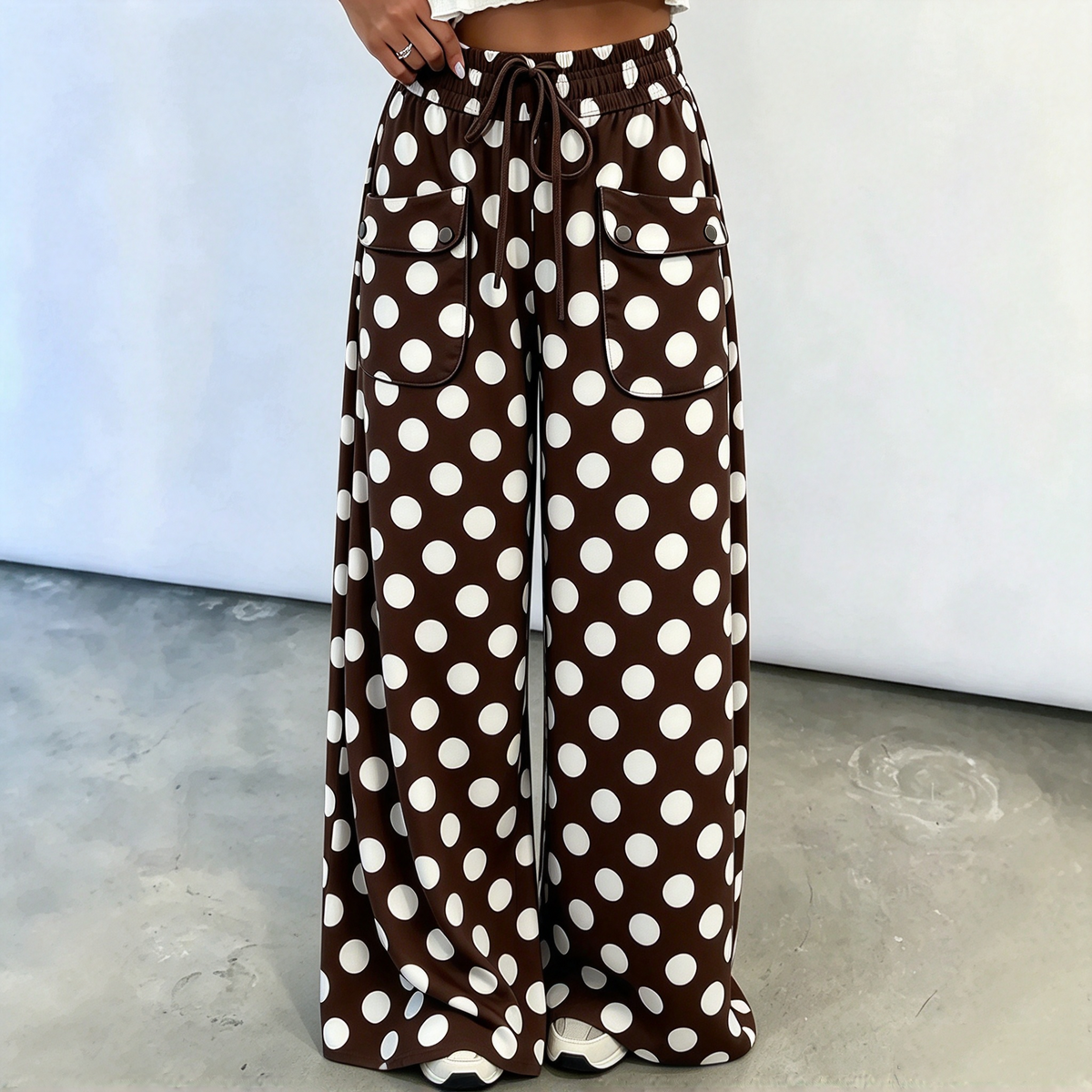 Pantalon large à pois décontracté pour femme