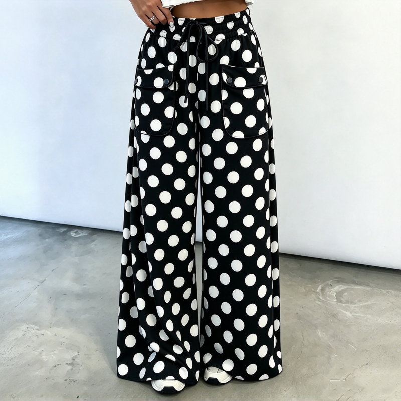 Pantalon large à pois décontracté pour femme