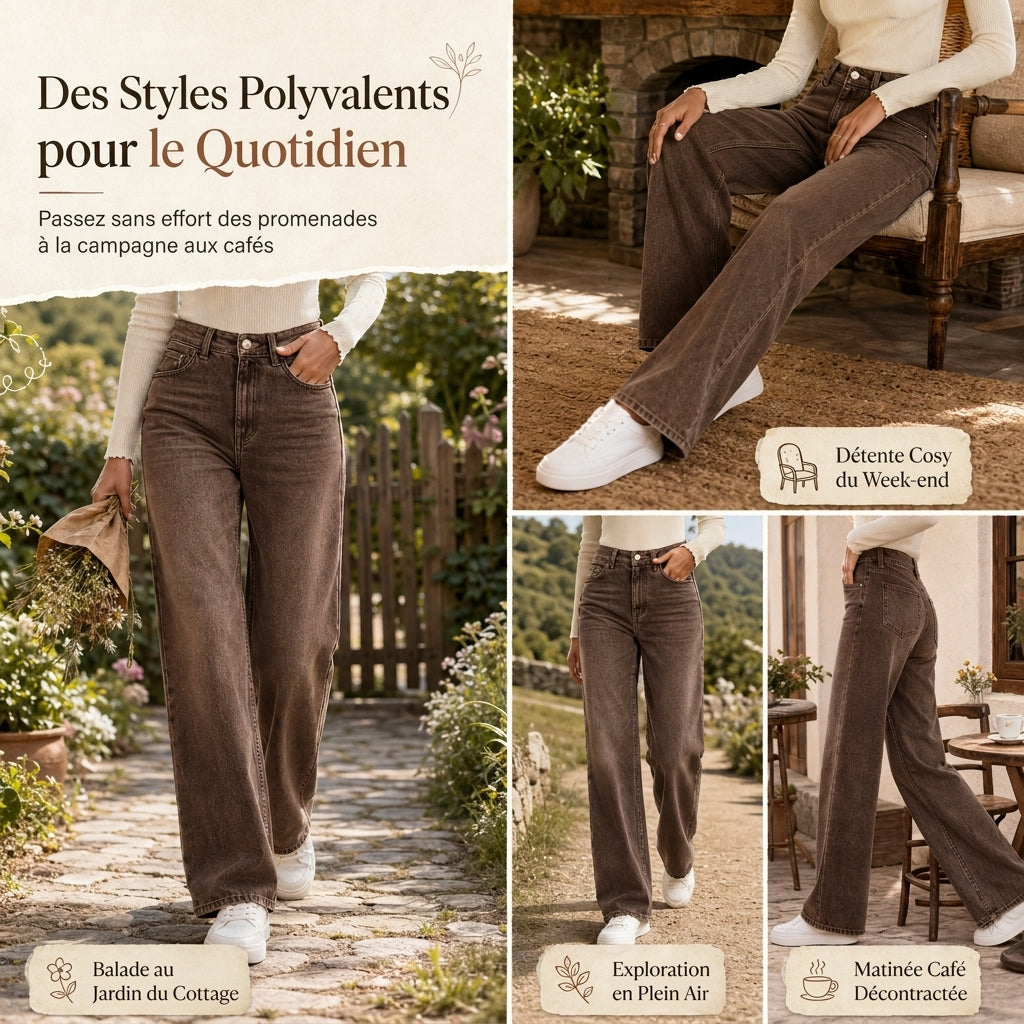 Jeans en denim à coupe ample et jambe droite pour femmes