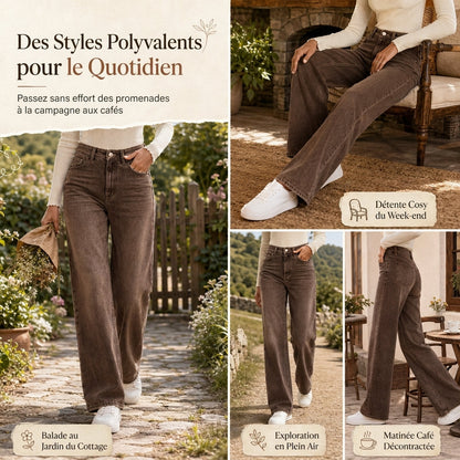 Jeans en denim à coupe ample et jambe droite pour femmes
