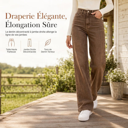 Jeans en denim à coupe ample et jambe droite pour femmes