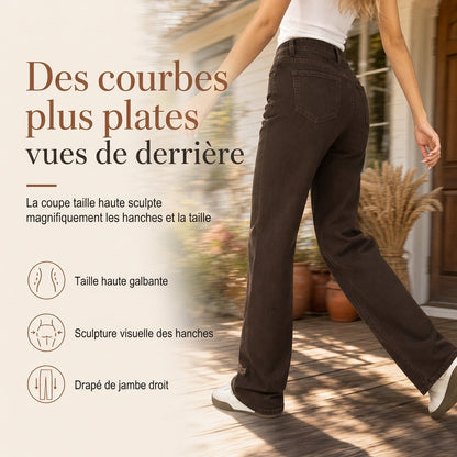 Jeans en denim à coupe ample et jambe droite pour femmes