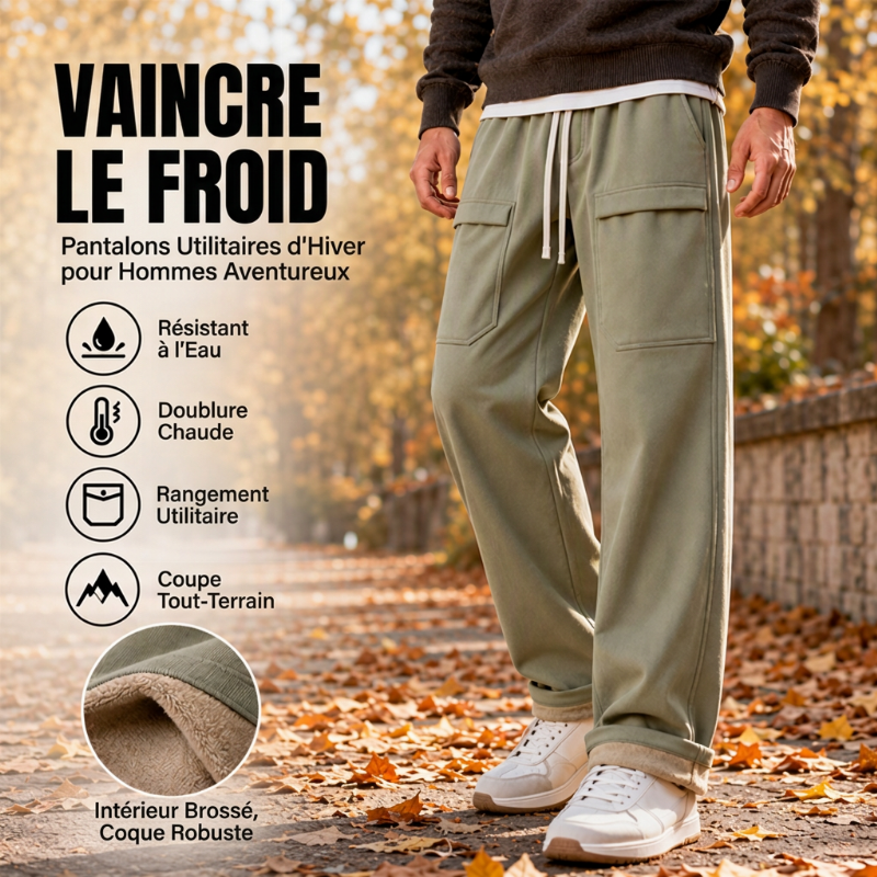 Pantalon cargo déperlant pour homme, doublure en peluche