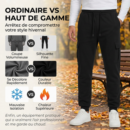 Pantalon cargo déperlant pour homme, doublure en peluche