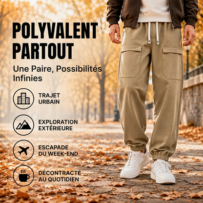 Pantalon cargo déperlant pour homme, doublure en peluche
