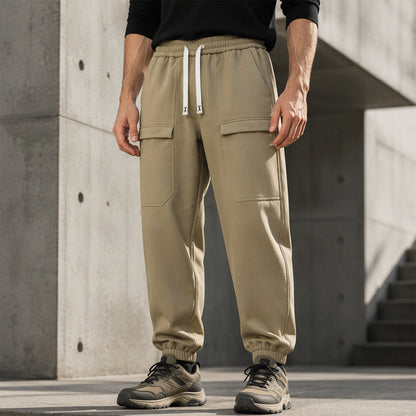 Pantalon cargo déperlant pour homme, doublure en peluche