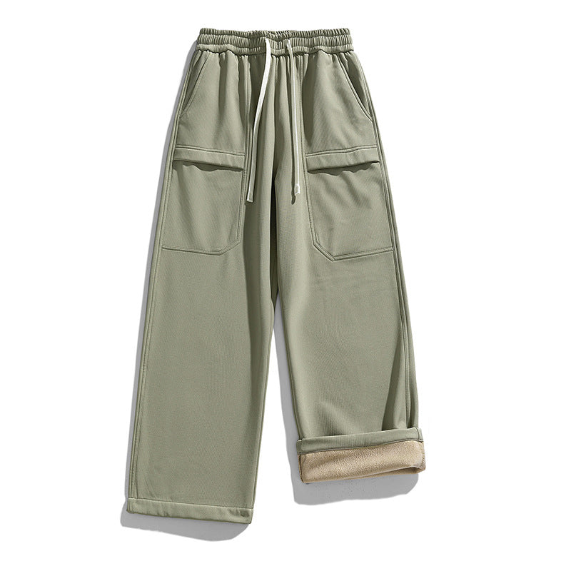 Pantalon cargo déperlant pour homme, doublure en peluche