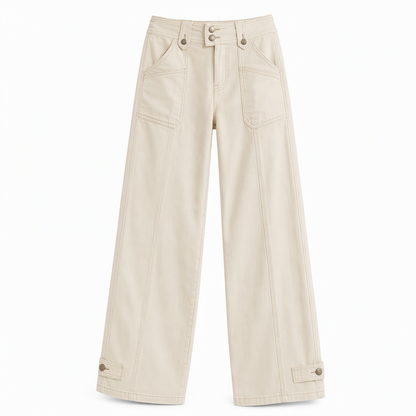 Pantalon à pattes d'éléphant utilitaire pour femme en coton mélangé lavé avec coutures contrastées