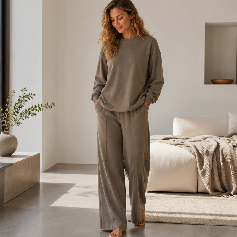 Ensemble 2 pièces pour femme : haut coupe décontractée et pantalon jambe large