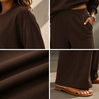 Ensemble 2 pièces pour femme : haut coupe décontractée et pantalon jambe large