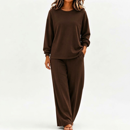 Ensemble 2 pièces pour femme : haut coupe décontractée et pantalon jambe large