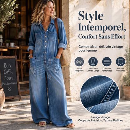 Combinaison en jean vintage à col pour femmes