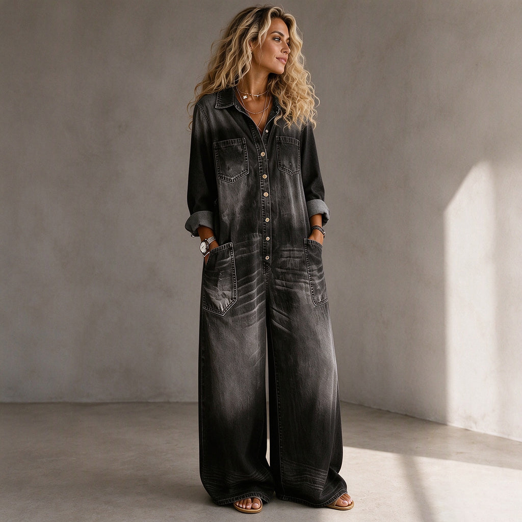 Combinaison en jean vintage à col pour femmes