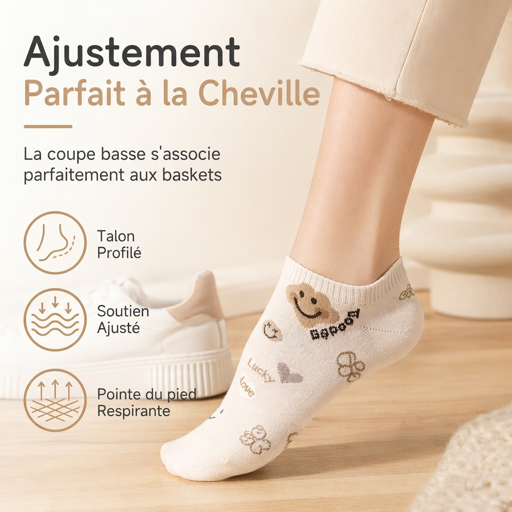Chaussettes courtes mignonnes pour femmes, respirantes, fines et basses, absorbantes, antidérapantes
