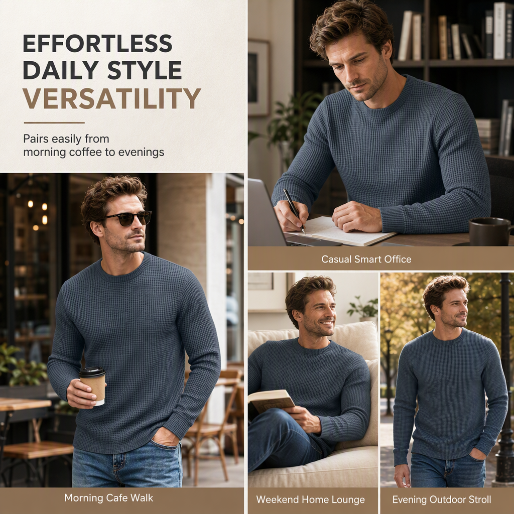 👜 -50 % sur toute la mode femme ! ✨Men's Casual Slim Fit Crew Neck Long Sleeve Sweatshirt