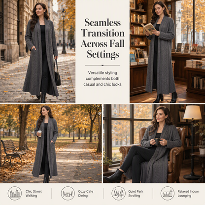 Cardigan long en maille à couleur unie décontracté