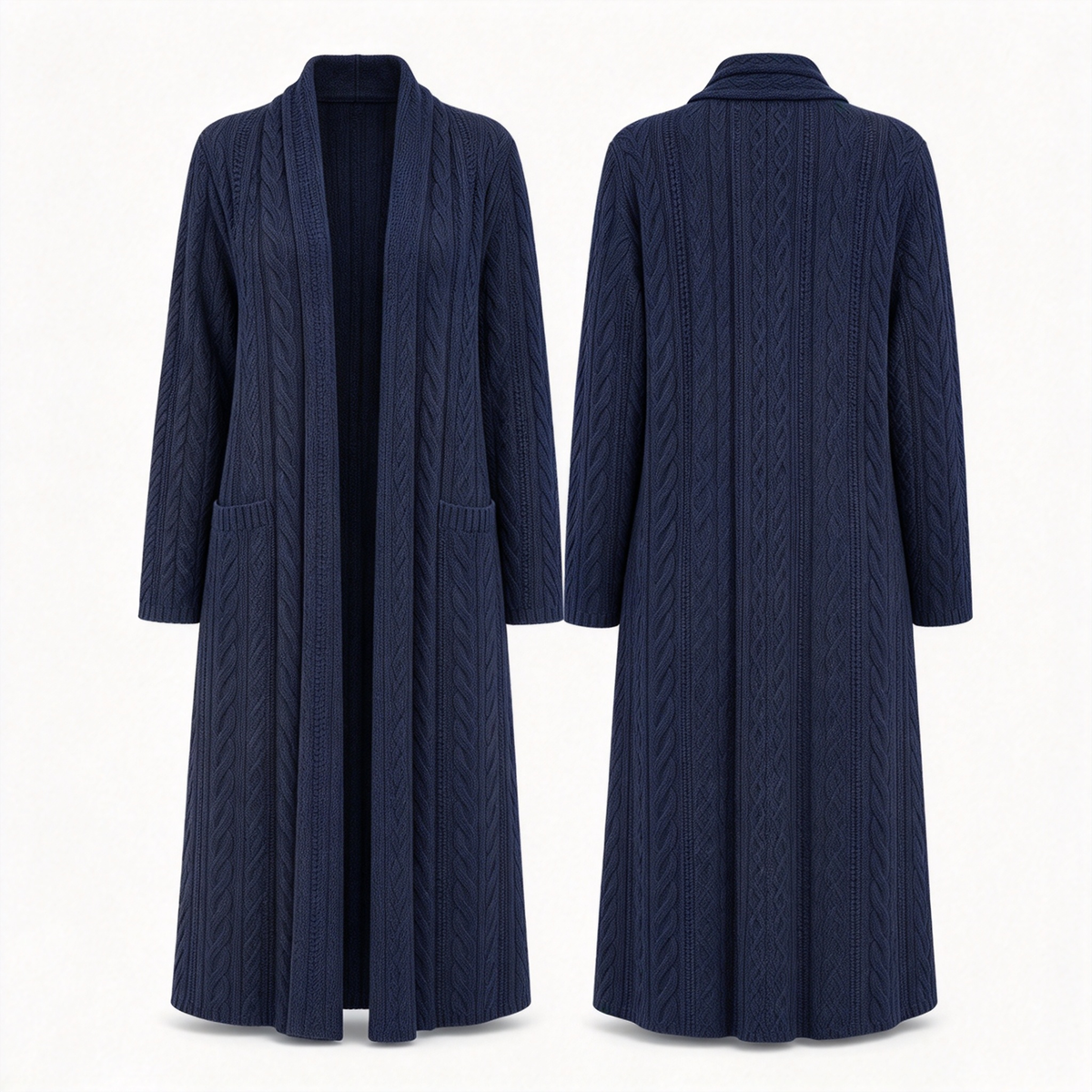 Cardigan long en maille à couleur unie décontracté