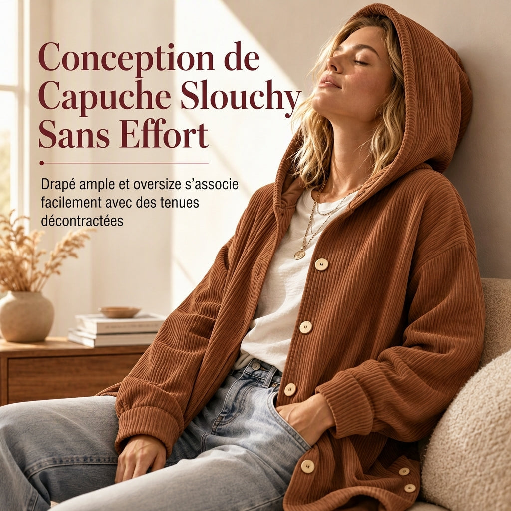 Vêtement à capuche décontracté ample en velours côtelé pour femme