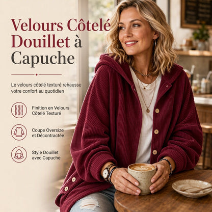 Vêtement à capuche décontracté ample en velours côtelé pour femme