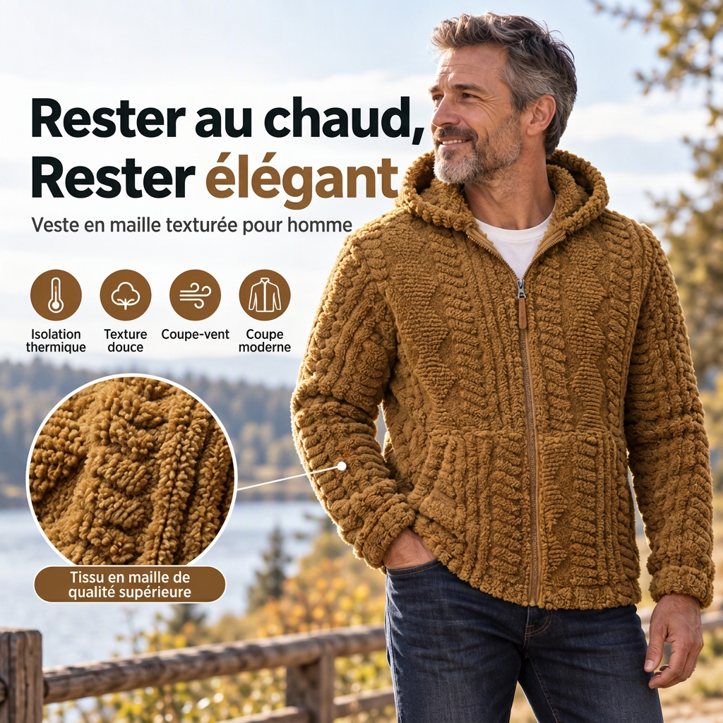 Veste à capuche zippée en sherpa texturé pour homme