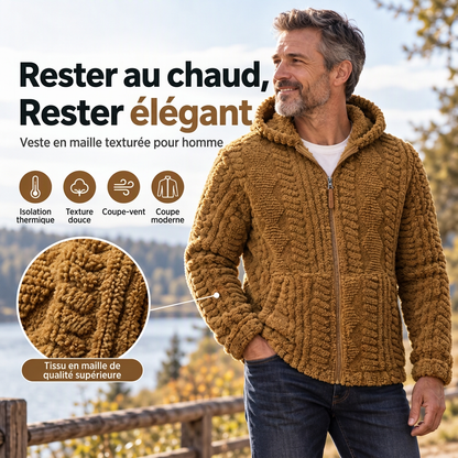 Veste à capuche zippée en sherpa texturé pour homme