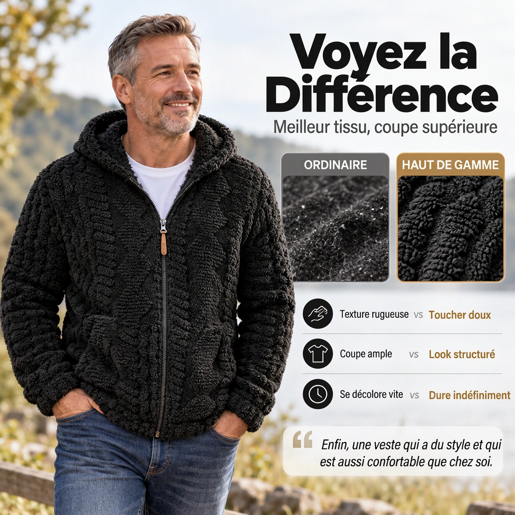 Veste à capuche zippée en sherpa texturé pour homme