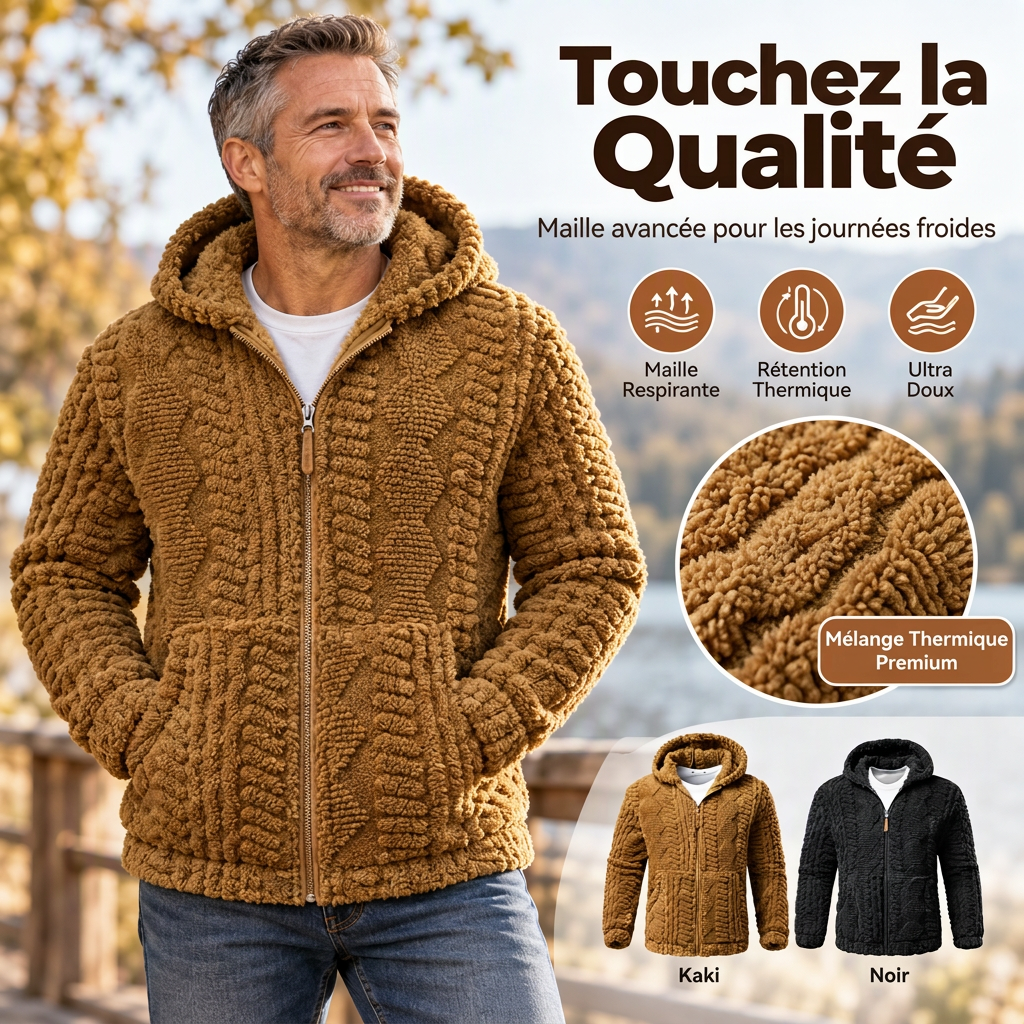 Veste à capuche zippée en sherpa texturé pour homme