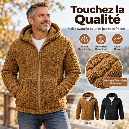 Veste à capuche zippée en sherpa texturé pour homme