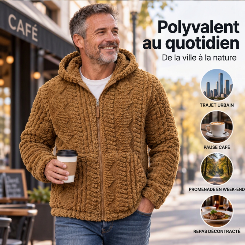 Veste à capuche zippée en sherpa texturé pour homme