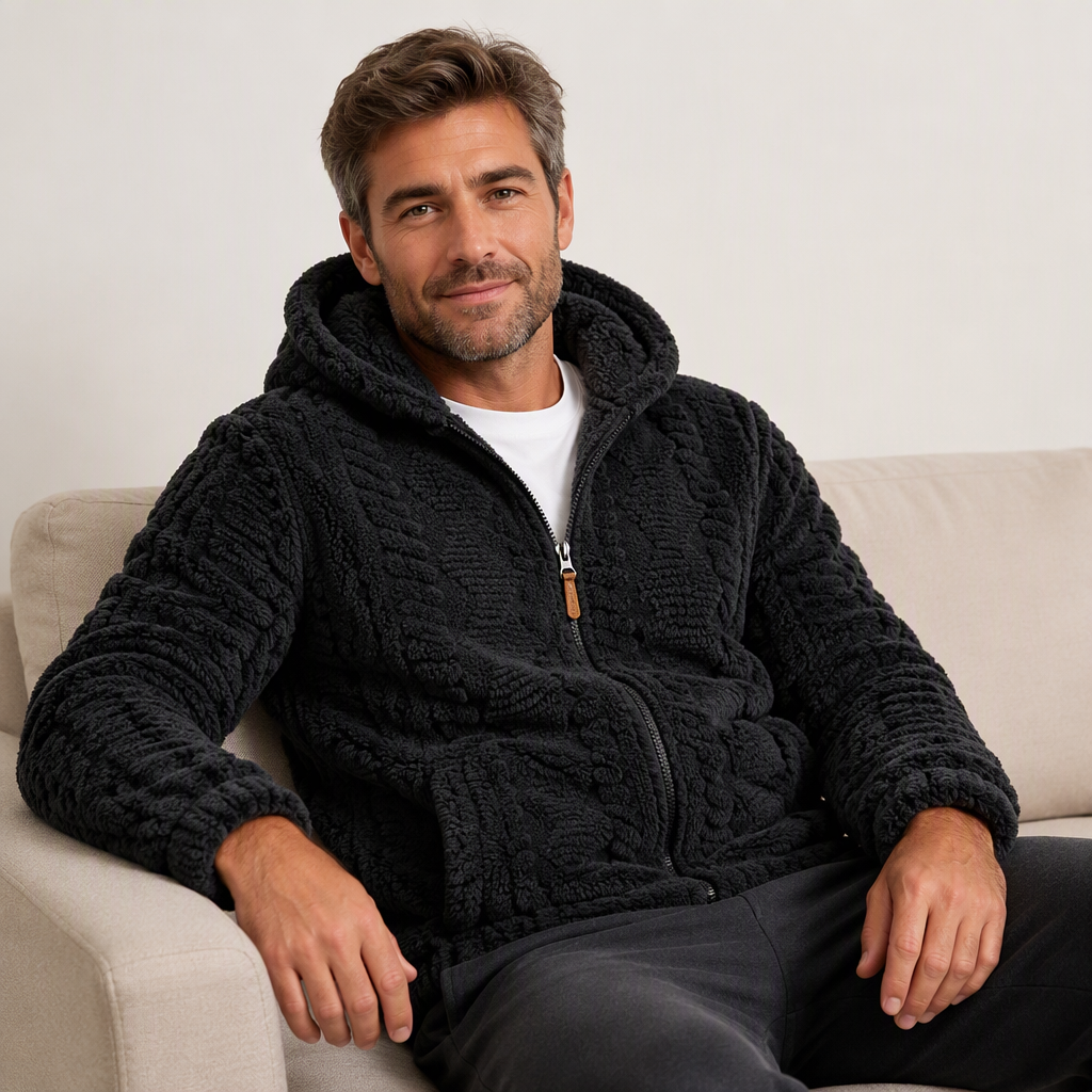 Veste à capuche zippée en sherpa texturé pour homme