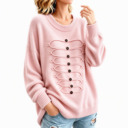 Pull Femme Élégant à Col Rond et Torsades