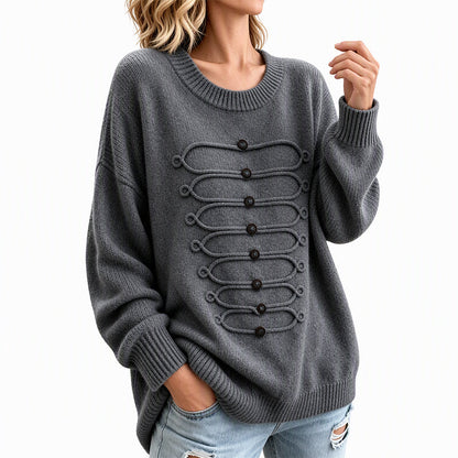 Pull Femme Élégant à Col Rond et Torsades